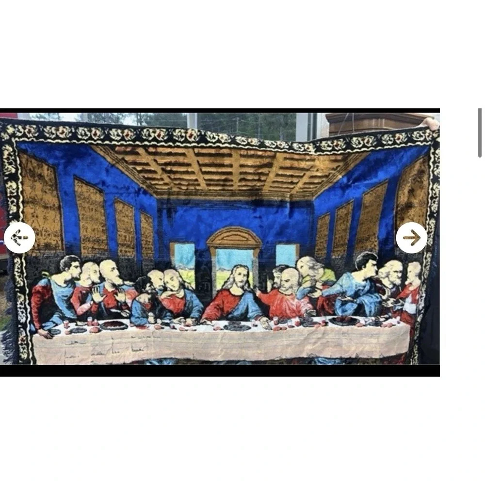 VTG The Last‎ Supper Woven Wall Tapestry Rug Religious Christian Art 68